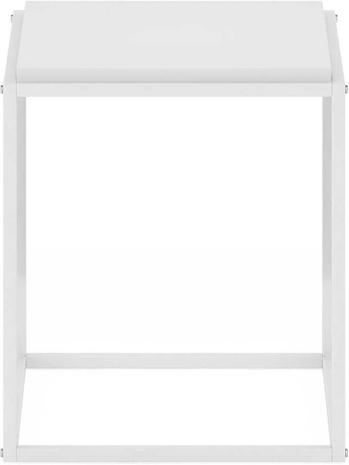 Furinno Moretti Side Table, 1-Tier Stackable Metal Frame End Table, Night Stand, Bedside Table, Toolless Assembly, for Living Room, Bedroom, Solid White