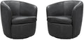 Pemberly Row Set of 2 Vintage Slate All Italian Leather Swivel Club Chair