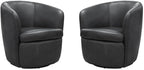 Pemberly Row Set of 2 Vintage Slate All Italian Leather Swivel Club Chair