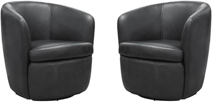 Pemberly Row Set of 2 Vintage Slate All Italian Leather Swivel Club Chair