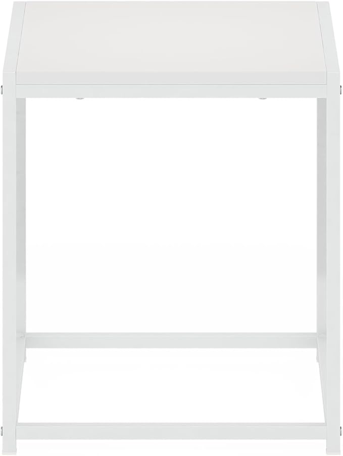 Furinno CAMNUS Side Table, Metal Frame End Table, Toolless Night Stand, Bedside Table, for Living Room, Bedroom, Solid White