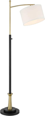 Possini Euro Design Burbank Modern Downbridge Floor Lamp 64" Tall Black Brass Gold Metal Linen Drum Shade for Living Room Reading Bedroom Home Office House