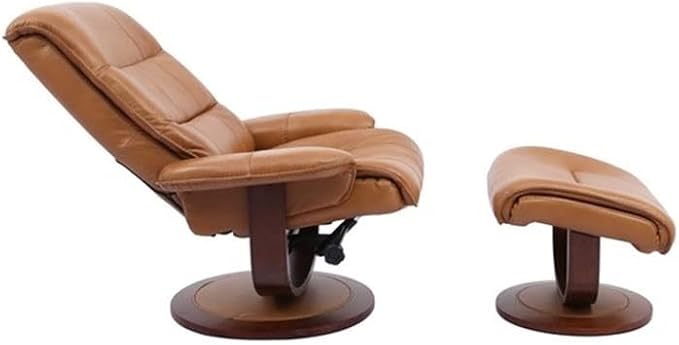 Pemberly Row Leather Swivel Recliner with Ottoman in Brown, Manual Recliner Chair for Living Room Comfort