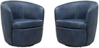 Pemberly Row Set of 2 Vintage Navy All Italian Leather Swivel Club Chair