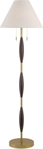 Possini Euro Design Carillo Modern 68" Tall Standing Floor Lamp Pull Chain Espresso Brown Gold Wood Metal Living Room Bedroom House Reading Office Home Decor Entryway Dining Indoor White Shade