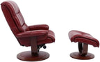 Pemberly Row Stressless Recliner with Ottoman in Red Leather, Manual Swivel Recliner Chair for Living Room Comfort