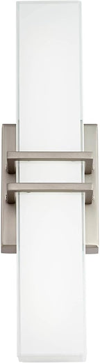 Possini Euro Design Exeter Modern Wall Lights Set of 2 Brushed Nickel Silver Hardwired 4 1/2" LED Fixture White Rectangular Glass Shade for Bedroom Bathroom Vanity Living Room Home Hallway Dining