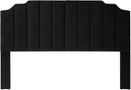 24KF Black Velvet Tufted King Upholstered Headboard, Modern Vertical Channel Design California King Headboard with Stepped Silhouette Top Edge,Black