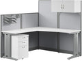 Bush Business Furniture Office in an Hour 65W L Shaped Cubicle Desk with Storage, Drawers, and Organizers in Pure White Modern Computer Table Set with Privacy Panels for Commercial Workspace