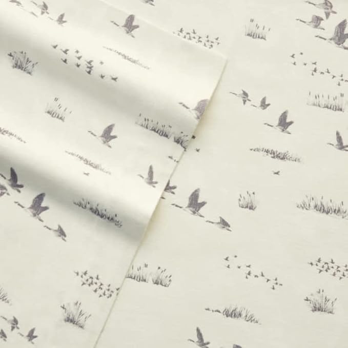 Eddie Bauer - Flannel Sheets King Size, Anti-Pilling & Wrinkle Resistant Cotton, Touchably Soft for All-Season Comfort - Bed Sheets with Matching Pillowcases & Fitted Sheet (Geese Meadow Yellow)