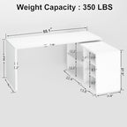 HSH White L Shaped Desk with Shelf, Reversible Modern Home Office Desk Workstation, L Shape Computer Desk with Storage Cabinet Drawer, Industrial Wood Corner Table for Work Study Writing Gaming, 55 In