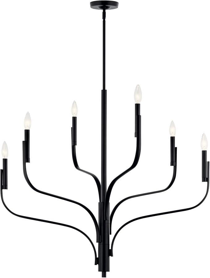KICHLER Livadia 6-Light Chandelier, Soft Modern-Light in Black, for Foyer, Great Room, or Vaulted Dining or Bedroom (33" x 36.25"), 52673BK