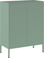 Manhattan Comfort Naomi Modern Metal Accent Cabinet, Minimalist Storage Cabinet with Doors & Adjustable Shelves, Vented Doors, Sturdy Steel Build, Versatile & Multi-Purpose Home Furniture, Green