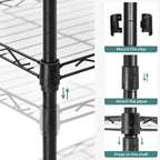 SONGMICS 6-Tier Storage Shelves, Wire Shelving Unit, Kitchen Metal Shelves, Storage Rack with Adjustable Shelves, Shelf Liners, 8 Hooks, for Garage, 11.4 x 23.2 x 63 Inches, Black ULGR066B01