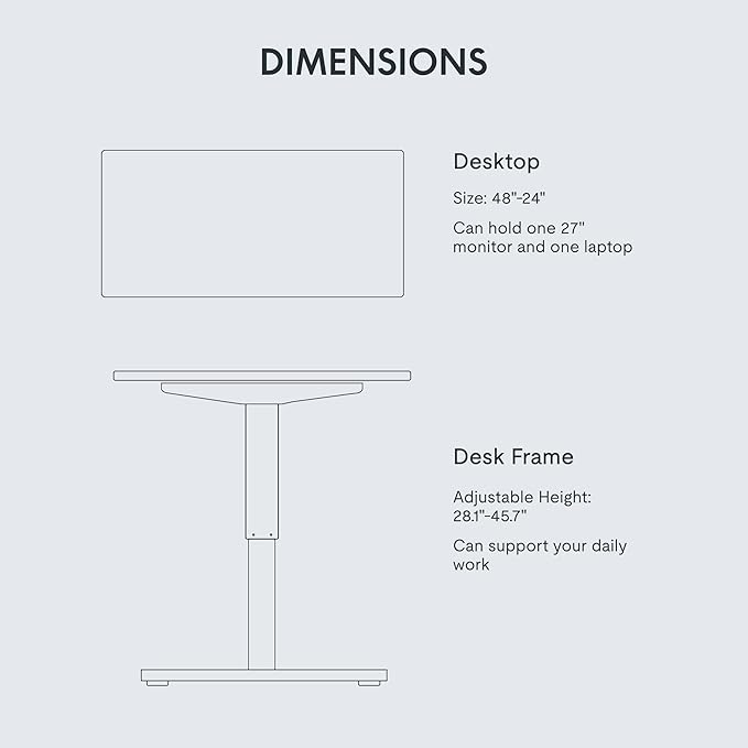 FLEXISPOT EN1 One-Piece Electric Standing Desk 48 x 24 Inches Seamless Seamless Desktop Height Adjustable Desk Stand Up Desks for Home Office (Silver Frame + White Top, 2 Packages)