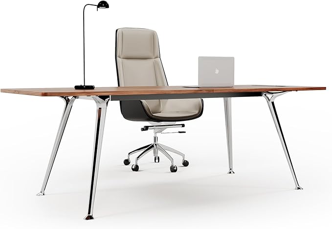 Writing Computer Desk, 60-Inch Large Executive Desk Office Workstation with Chrome-Plated Legs and Built-in Power Outlet, Writing Table Business Furniture, Modern Minimalist Style for Home Office