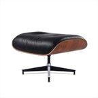 Top Black Grain Leather, Mid Century Chaise Lounge Chair and Ottoman, Accent Chair, Modern Chair, Classic Design, Heavy Duty Base Support for Living Room Lounge Office, Palisander, Heightening