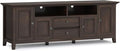 SIMPLIHOME Amherst 72-inch Wide Solid Wood TV Stand in Brunette Brown, Transitional-Style Media Console for Living Room with Cable Management and Adjustable Shelves, Fits 80" TVs