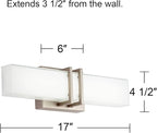 Possini Euro Design Exeter Modern Wall Lights Set of 2 Brushed Nickel Silver Hardwired 4 1/2" LED Fixture White Rectangular Glass Shade for Bedroom Bathroom Vanity Living Room Home Hallway Dining