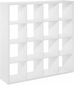 Furinno Cubicle Book Shelf, 16-Cube Thick Frame Bookshelf, Reversible Bookcase with Open Back, 14.6 x 57.8 x 58, for Living Room, Bedroom, Home Office, White