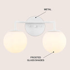 JONATHAN Y JYL3535D Louis Parisian Globe 15" 2-Light Metal/Frosted Glass Modern Contemporary LED Vanity Light Midcentury, Glam, Transitional, Bathroom, Powder Room, Dressing Room, Bedroom, White