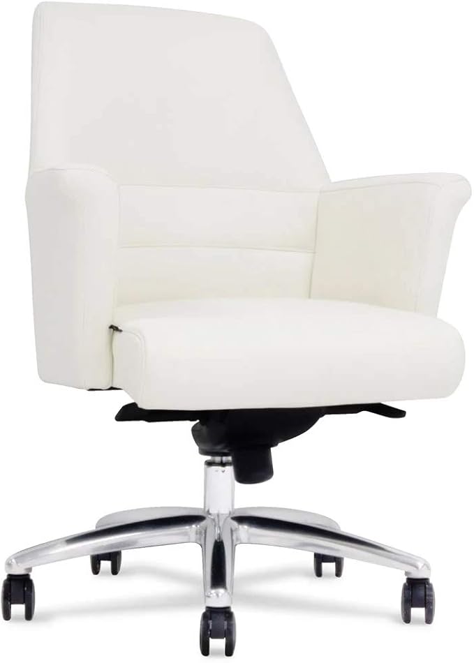 ZURI Geffen Genuine Leather Aluminum Base Low Back Executive Chair - White