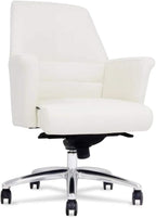 ZURI Geffen Genuine Leather Aluminum Base Low Back Executive Chair - White