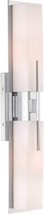 Possini Euro Design Midtown Modern Wall Lights Set of 2 Chrome Silver Metal Hardwired 4 1/2" Fixture White Glass Rectangular Shade for Bedroom Bathroom Vanity Living Room Home Hallway Dining House