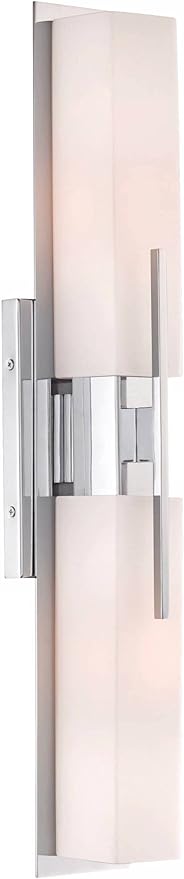 Possini Euro Design Midtown Modern Wall Lights Set of 2 Chrome Silver Metal Hardwired 4 1/2" Fixture White Glass Rectangular Shade for Bedroom Bathroom Vanity Living Room Home Hallway Dining House
