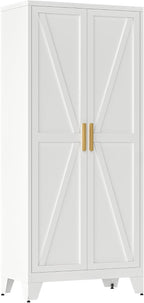 Large Metal Kitchen Pantry Storage Cabinet with Adjustable Shelves - Freestanding Kitchen Storage Cabinet for Dining Room,Livingroom Bathroom, Hallway, Workshop, Office (White, 71"- 0 drawer)