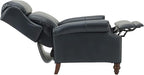 HULALA HOME Genuine Leather Recliner Chair, Traditional Manual Pushback Comfy Seating for Living Room, Thick Cushion & Solid Wood Legs, Wingback Recliner with Nailhead Trim, Navy