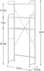 Over The Toilet Storage Rack with 3-Tier Bathroom Shelves, Space Saver Toilet Shelf, Bathroom Storage Organizer with Hooks for Over Toilet Storage and Shelf (White)