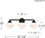 Possini Euro Design Astrid Modern Wall Light Black Metal Hardwired 27 1/4" 3-Light Fixture Opal White Glass Shade for Bedroom Bedside Bathroom Vanity Living Room Hallway Dining House Home Kitchen