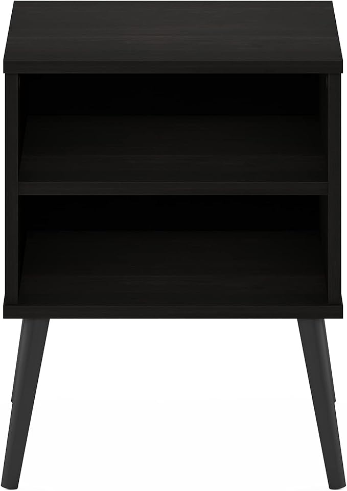 Furinno Claude Side Table, 2-Tier Square End Table with Wooden Legs, Open Shelf Night Stand, Bedside Table, for Living Room, Bedroom, Espresso