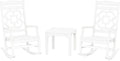 Martha Stewart by POLYWOOD Chinoiserie 3-Piece Outdoor Rocking Chair Set with Patio Side Table, White, HDPE All-Weather Furniture, Classic Porch Rockers for Deck, Garden & Backyard, Made in The USA
