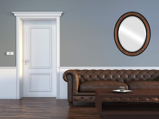 OVALCREST Oval Beveled Wall Mirror for Home Decor - Florence Style - Vintage Walnut - 28" x 24"