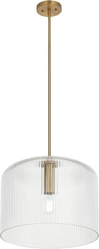 Possini Euro Design Lallie 18" Modern Art Deco Pendant Ceiling Light Fixture Dining Room Over Table Kitchen Island Foyer Drum Hanging Warm Brass Finish Ribbed Glass Hallway Entryway Living Room