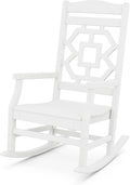 Martha Stewart by POLYWOOD Chinoiserie Outdoor Rocking Chair, White, Durable HDPE All-Weather Patio Furniture with Decorative Lattice, Classic Porch Rocker for Deck, Garden & Backyard, Made in the USA