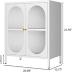 Small White Cabinet with High Feet, Metal Pantry Cabinet with Adjustable Shelf, Storage for Room, Office, Living Room,Dining Room,Sideboard, Hallway and Entryway