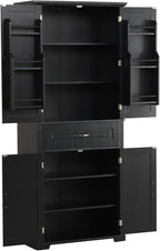 Polibi Bathroom Storage Cabinet with 4 Doors, 3-Tier Door Racks, Storage Drawer, 72" Free-Standing Tall Linen Cabinet for Bathroom, Living Room, Apartment, Black