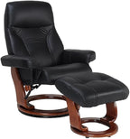 Pemberly Row Contemporary Black Leather Swivel Recliner with Matching Ottoman