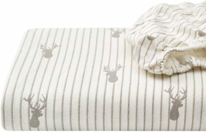 Eddie Bauer - King Sheets, Cotton Flannel Bedding Set, Brushed For Extra Softness, Cozy Home Decor (Deer Lodge, King)