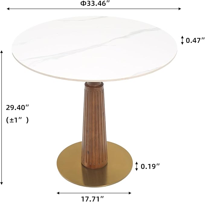 Sintered Stone Office Table and Chair Set - 33.5" Round Table for Small Offices (Light Brown Leg and White Top, 1 Table and 4 Chairs)