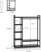 LITTLE TREE Free Standing Wood Closet Clothes Rack,Heavy Duty Grament Rack with Shelves,Hanging Racks for Clothes Clothing Rack for Bedrom,Wardrobe Closet Organizer,350 lb Capacity,Black