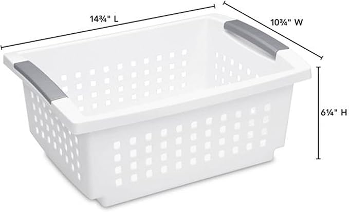 Sterilite Stackable Storage Bin and Organization Basket with Flip Down Accent Rails for Home and Household Organization, Medium, White (30 Pack)