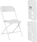20 Pack White Plastic Folding Chairs Portable Stackable Commercial Party Folding Chairs with Steel Frame 350lbs for Home Office Outdoor Indoor Office Wedding Party Events
