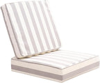 Outdoor Seat Cushions Set for Patio Furniture Deep Seating Patio Cushion Set Weather-Resistant Thick Cushions 25.6" W x 25.6" D x 5”T,Grey Stripes