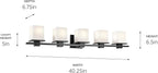 KICHLER Tully 40.25" 5-Light Vanity Light with Satin Etched Cased Opal Glass in Black for Over a Vanity, Soft Modern Style, (40.25" x 6.5" x 7"), 45193BK