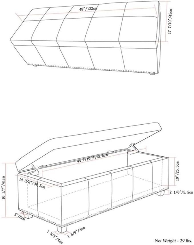 SIMPLIHOME Kingsley 48 inch Wide Transitional Rectangle Large Storage Ottoman in Coffee Brown Vegan Faux Leather, Assembled, For the Living Room, Entryway and Family Room