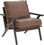 Wahson Brown Leather Accent Chair - Mid Century Modern Retro Upholstered Armchair with Wood Frame and Removable PU Cushions - Large Compfy Leisure Slipper Chair for Living Room/Bedroom (Set of 2)